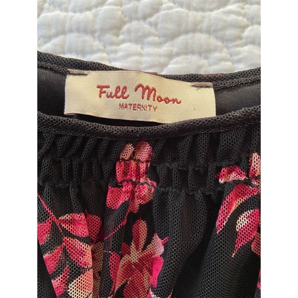 Full Moon Maternity Floral Top Black/Pink Puff Sleeve Size S NWOT​ Cottagecore - Picture 3 of 9